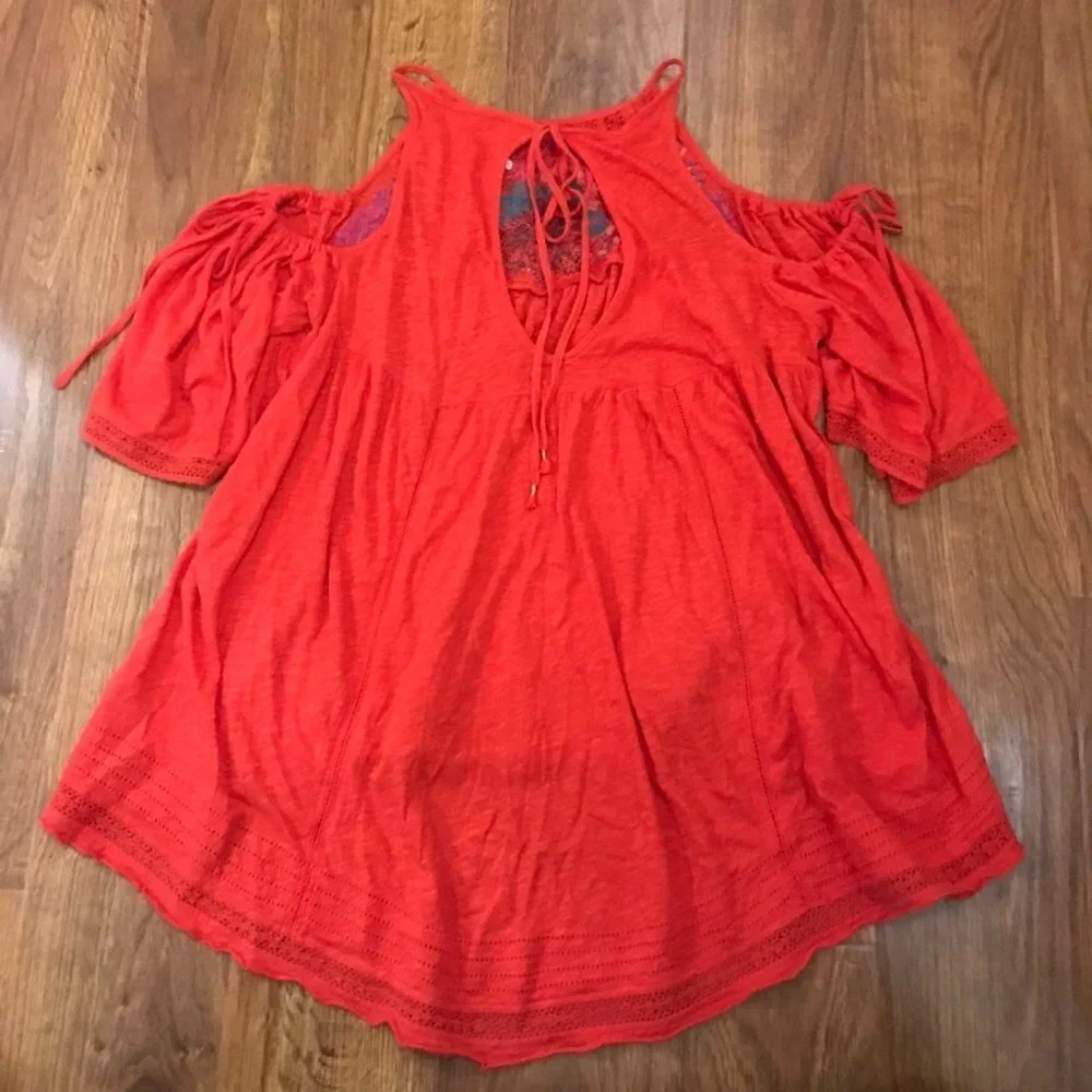 Free People cold shoulder embroidered top